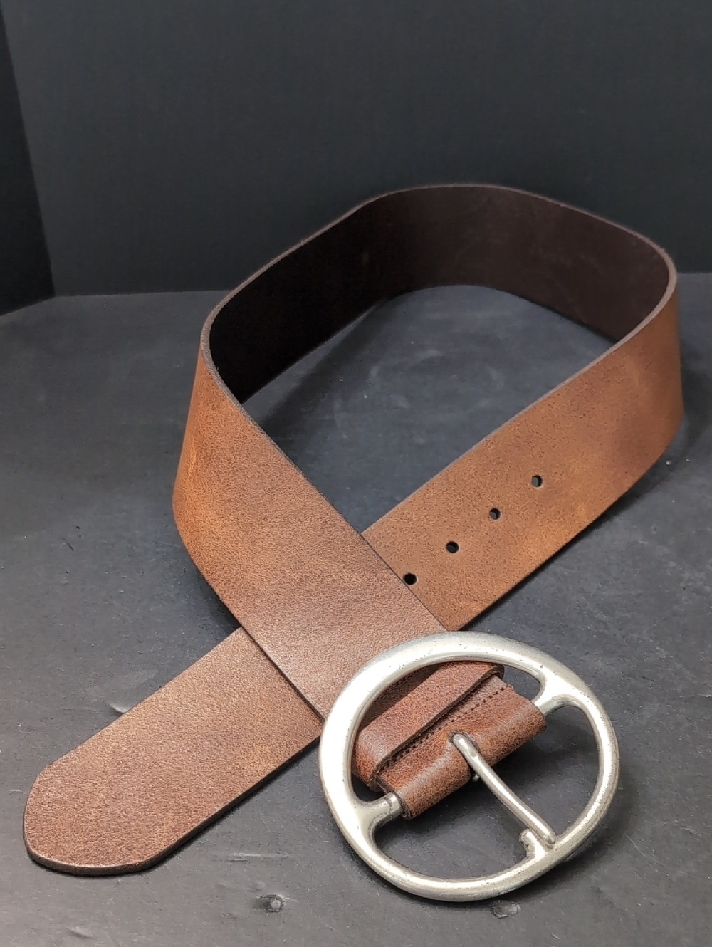 VGT,FH By Fullum & Holt Women's Wide Brown Leather Belt with Brass Buckle.